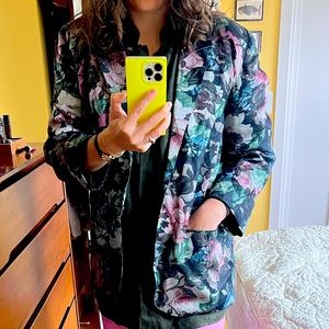 Lush and fun vintage blazer with rose and lace detailing.